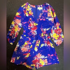 100% silk Yumi Kim Blue and Pink Floral romper